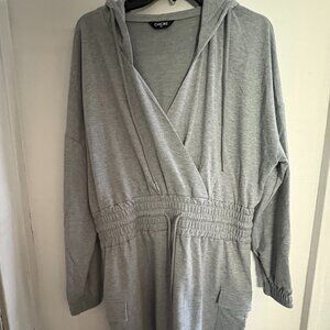Women's Grey Long sleeve mid-length cotton sporty dress